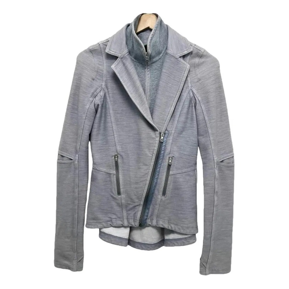 Lululemon Ride On Moto Jacket Gray Peplum Zip Fitted Blazer Size 4 - Picture 3 of 13